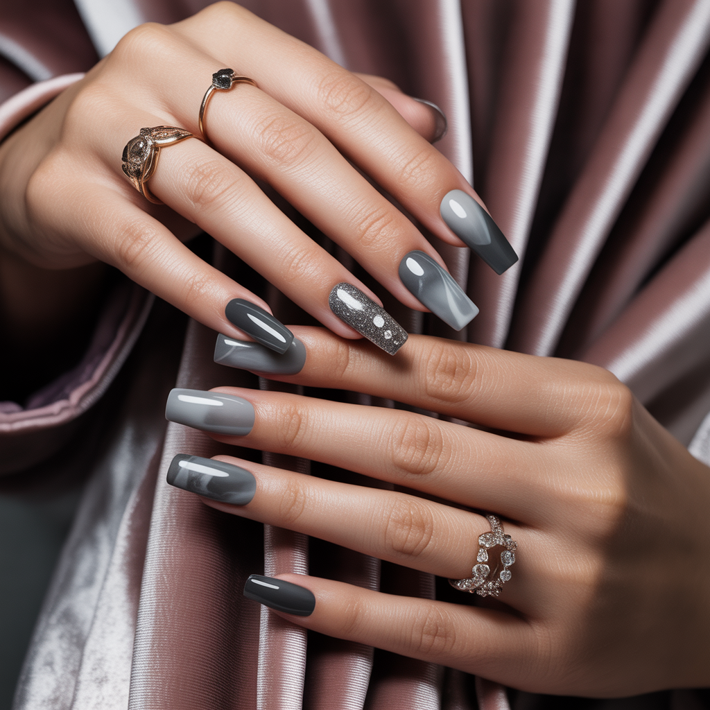 acrylic nails grey