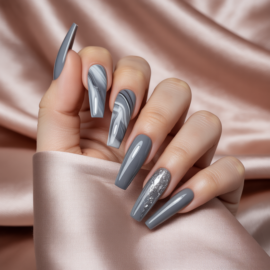 acrylic nails grey