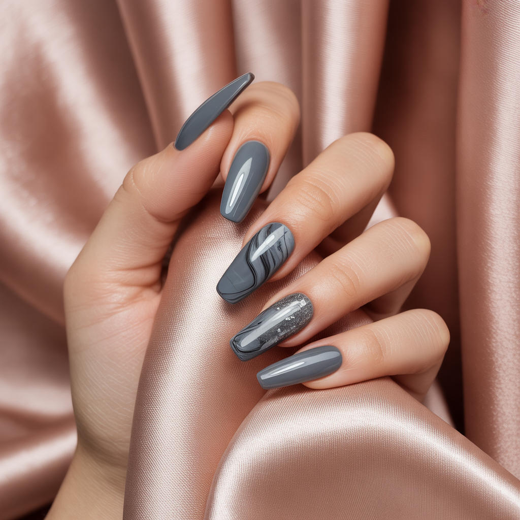acrylic nails grey