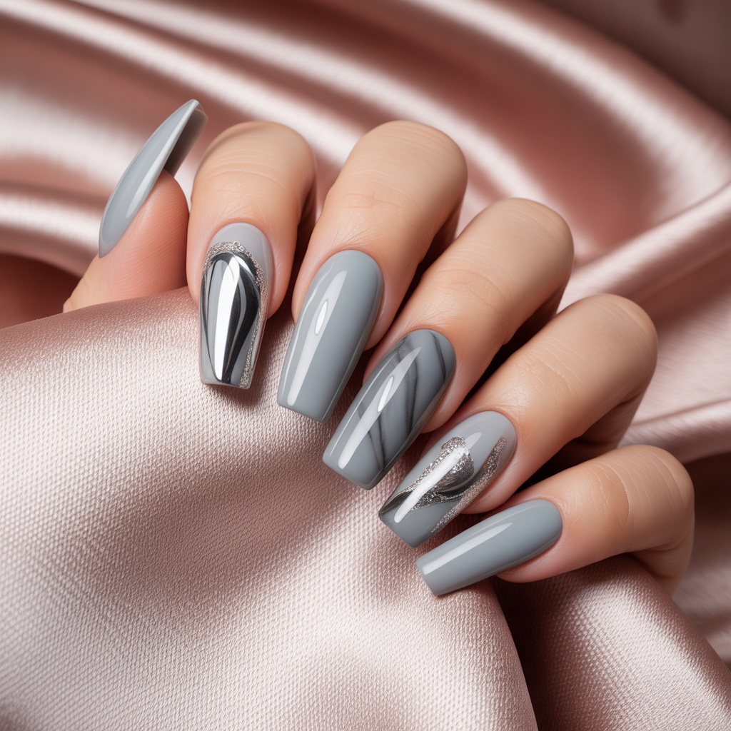 acrylic nails grey