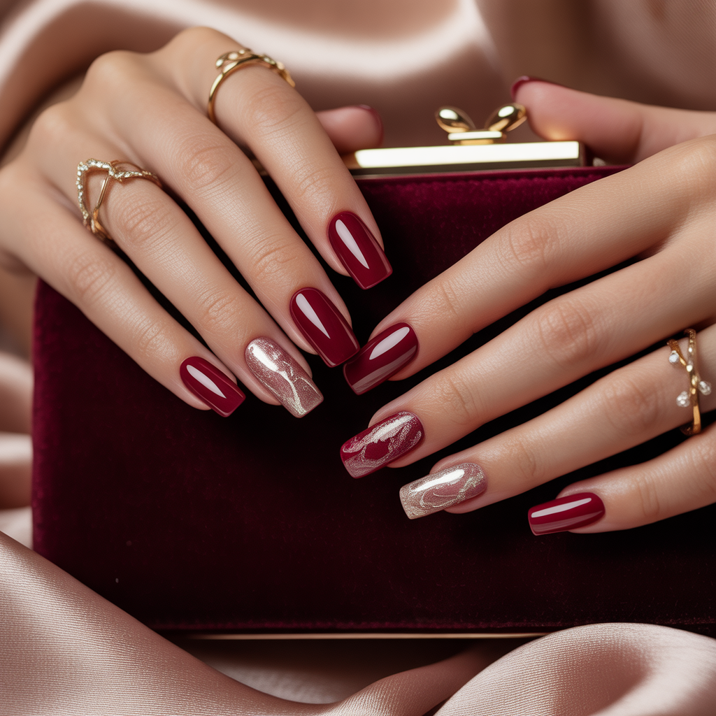 acrylic nails maroon