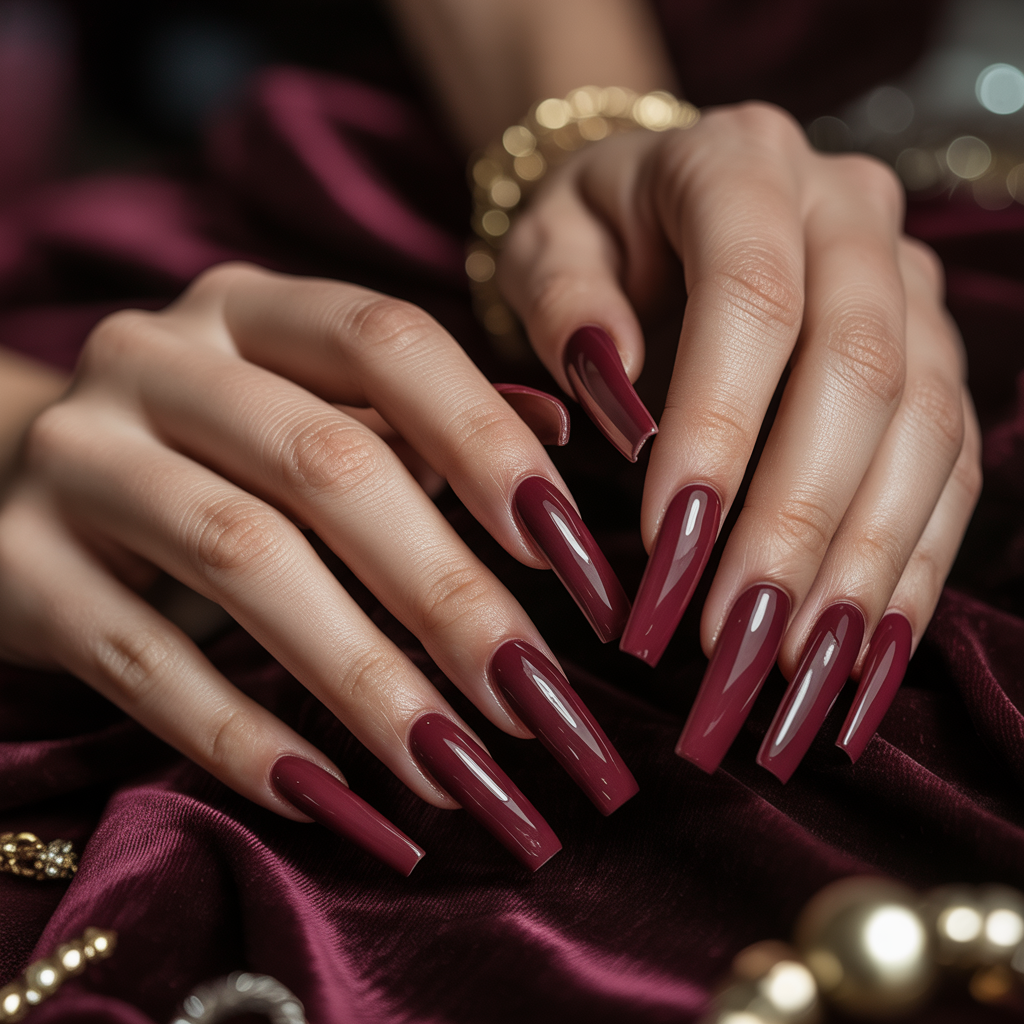 acrylic nails maroon