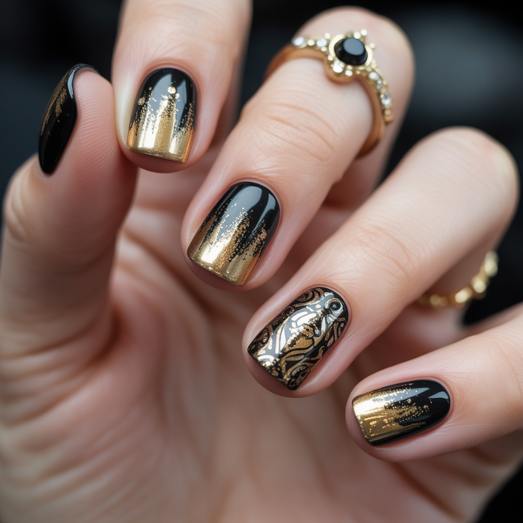 black and gold nails