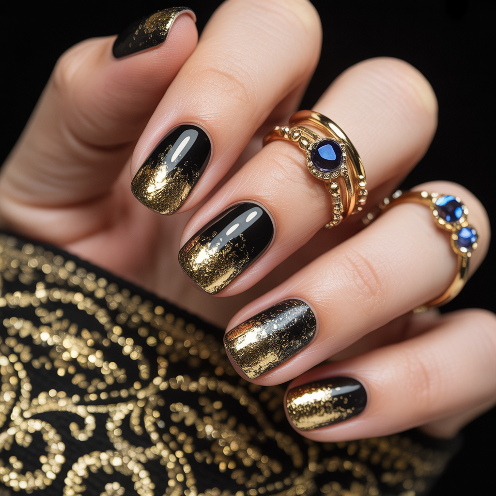 black and gold nails