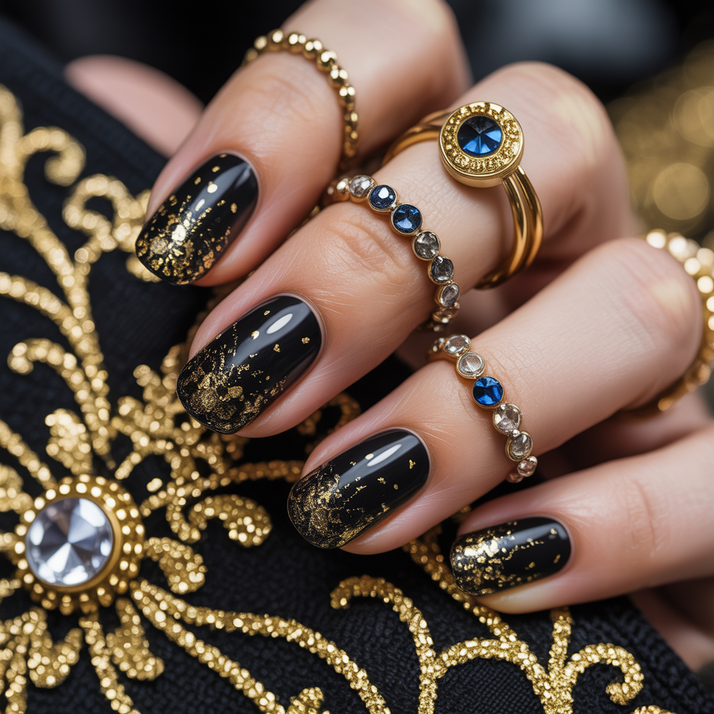 black and gold nails