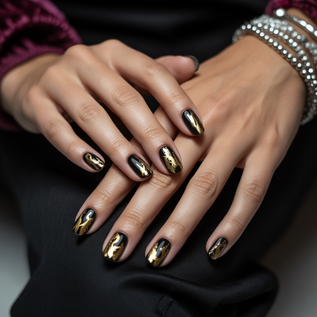 black and gold nails