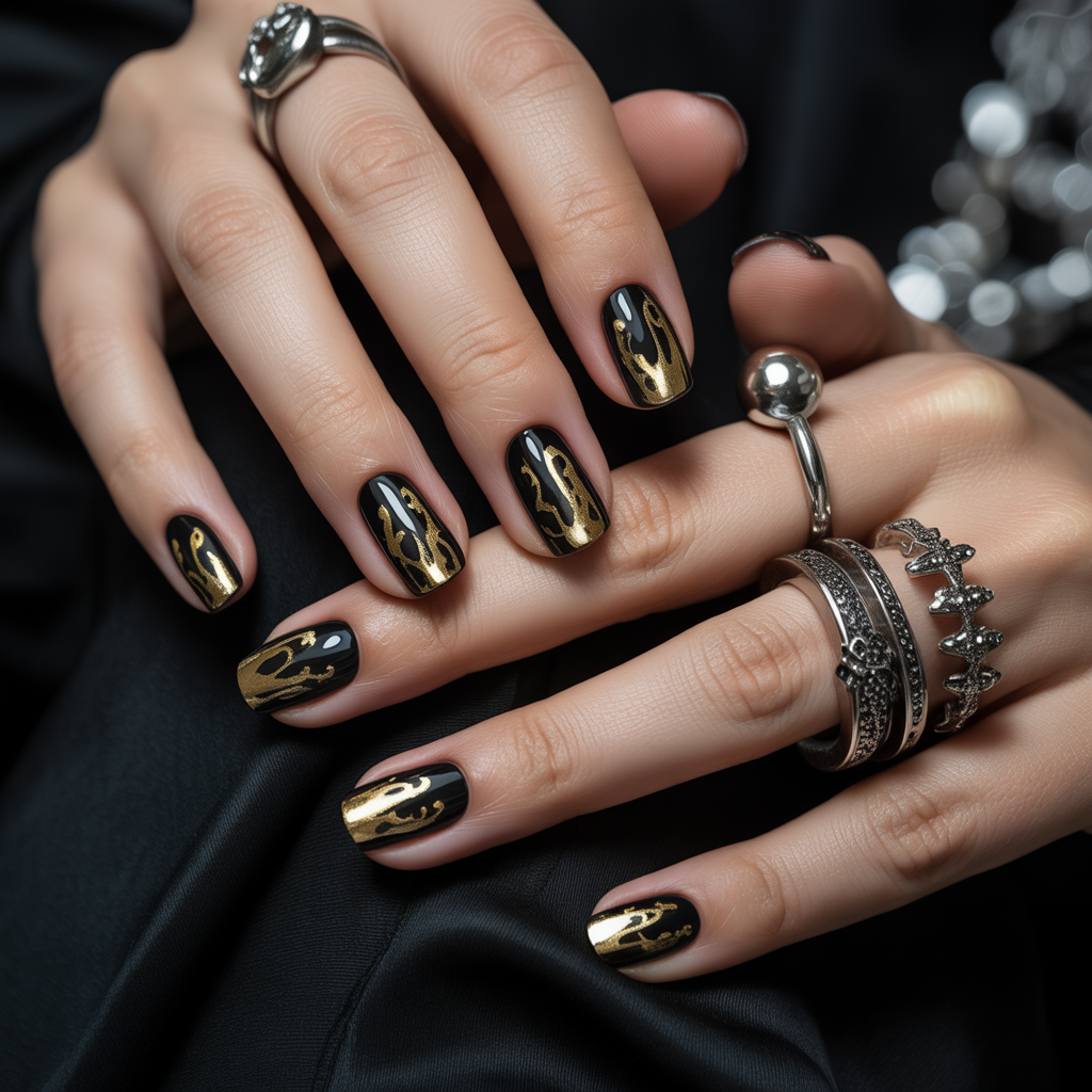 black and gold nails