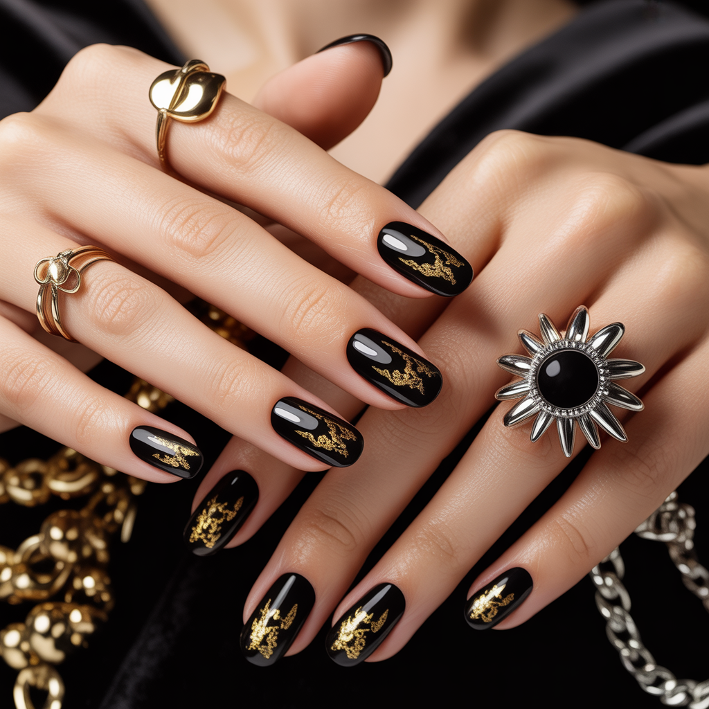 black and gold nails