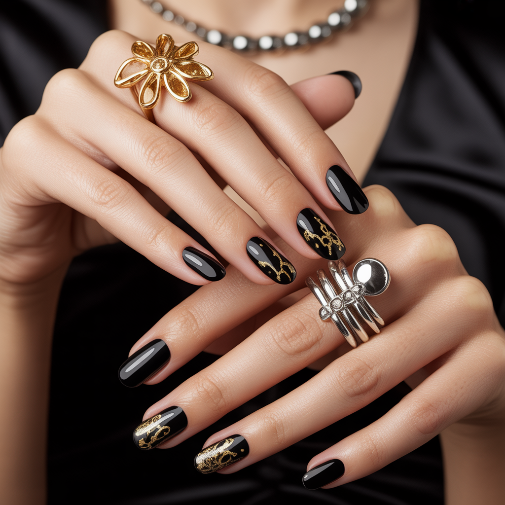 black and gold nails