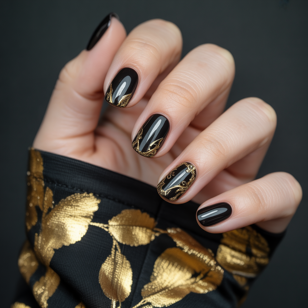 black and gold nails