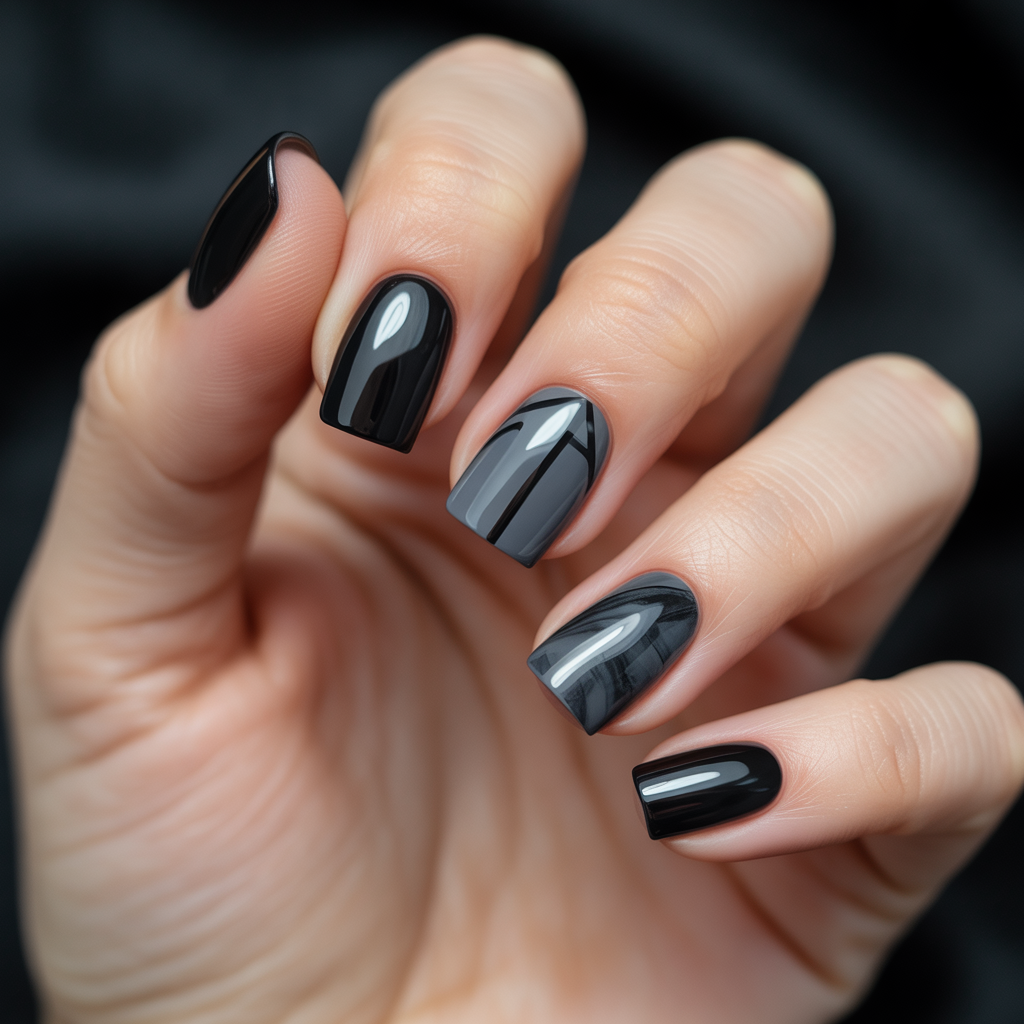 black and grey nails