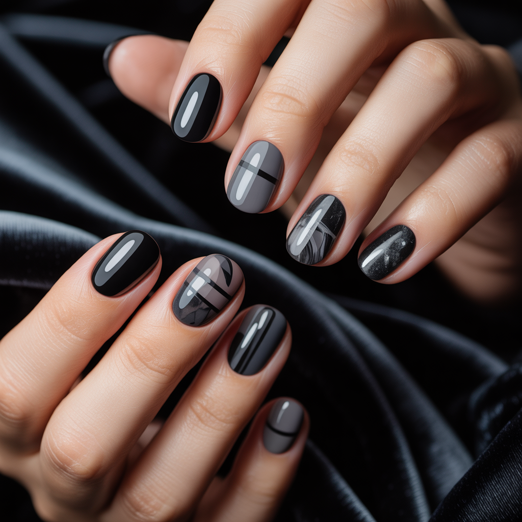 black and grey nails