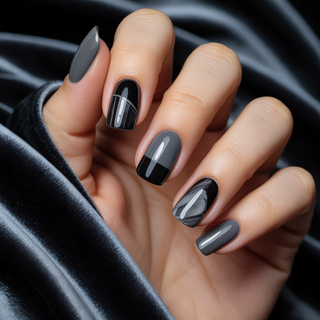 black and grey nails