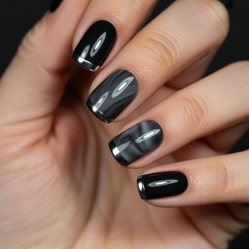 black and grey nails