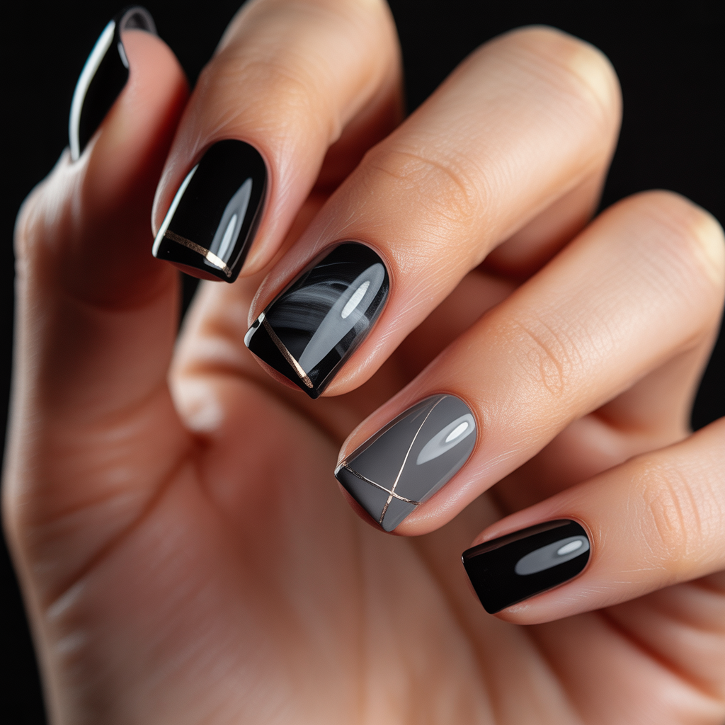 black and grey nails