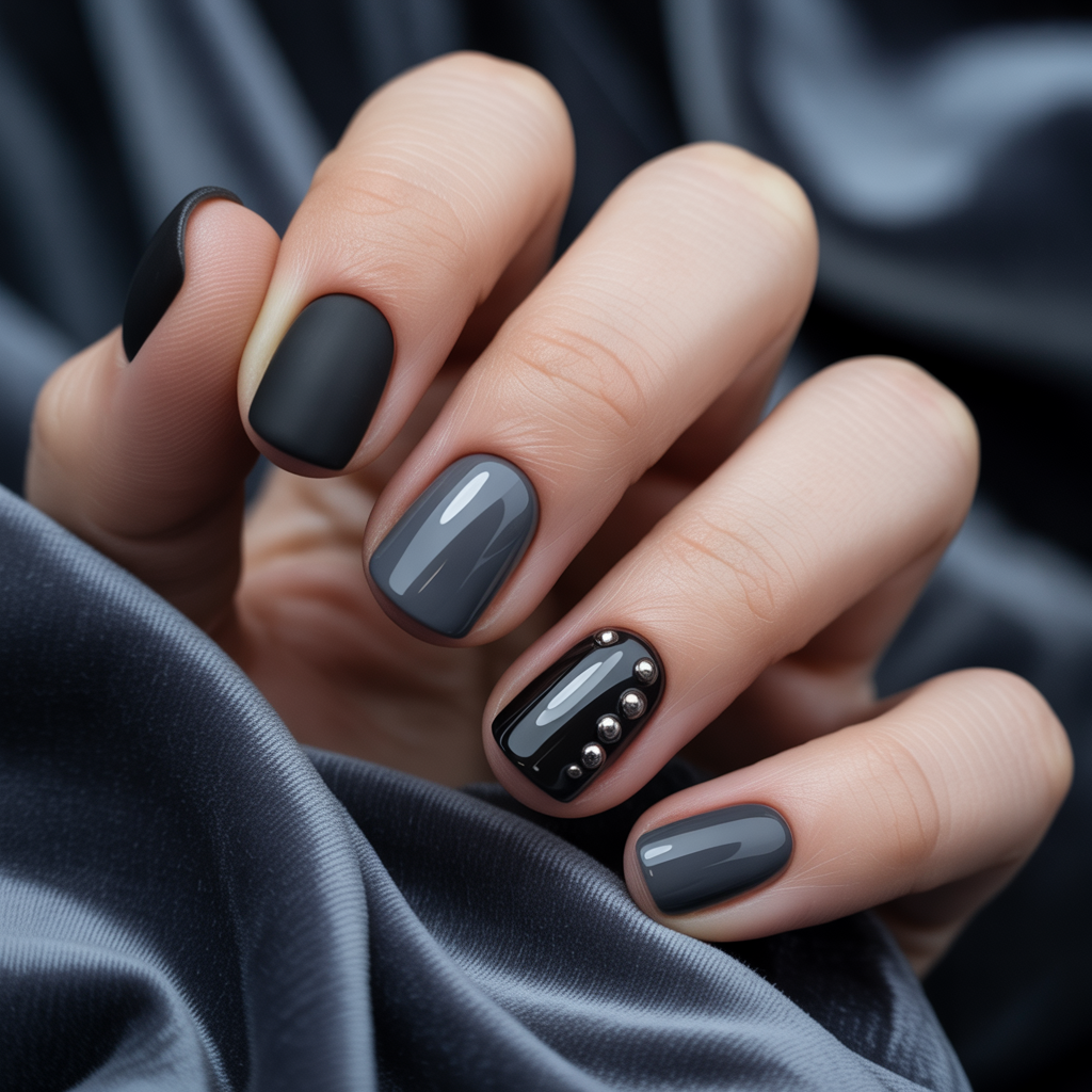 black and grey nails