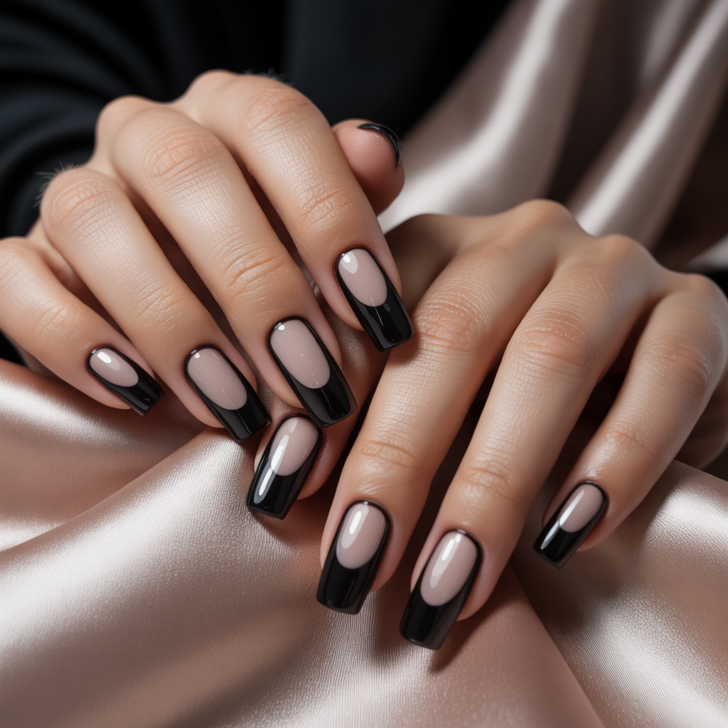 black and nude nails