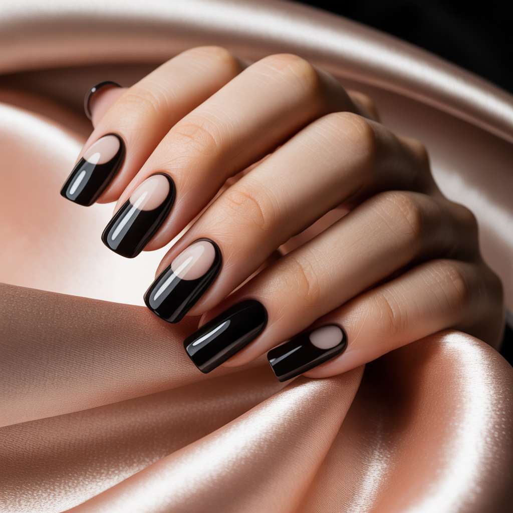black and nude nails