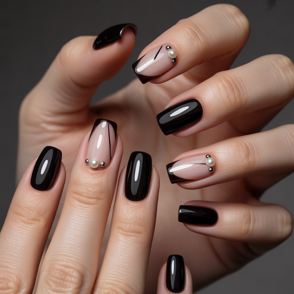 black and nude nails
