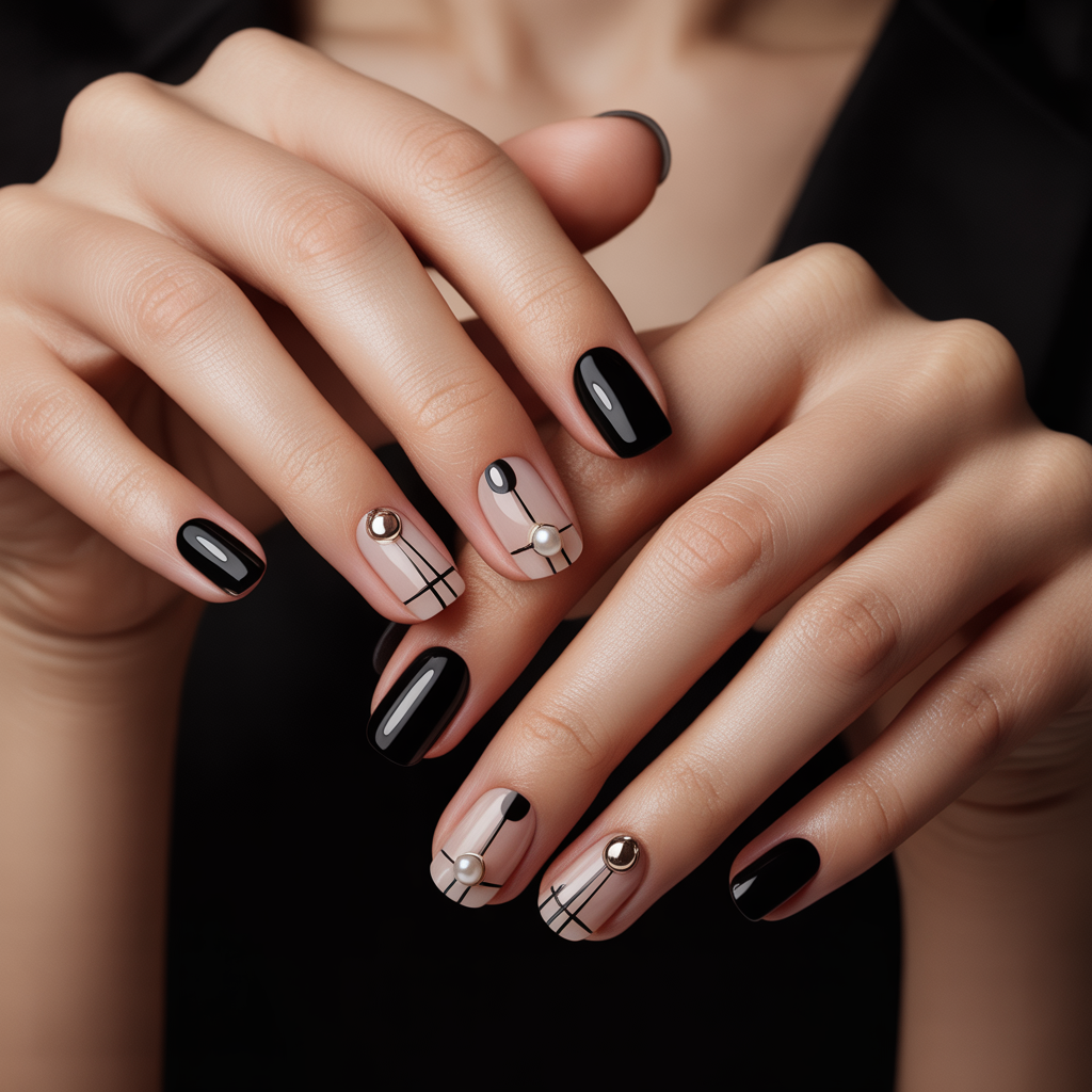 black and nude nails