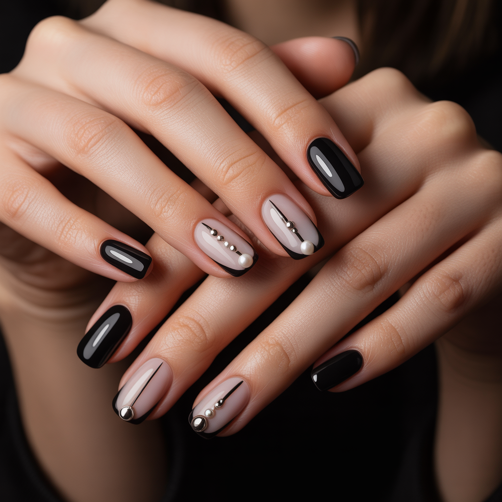 black and nude nails