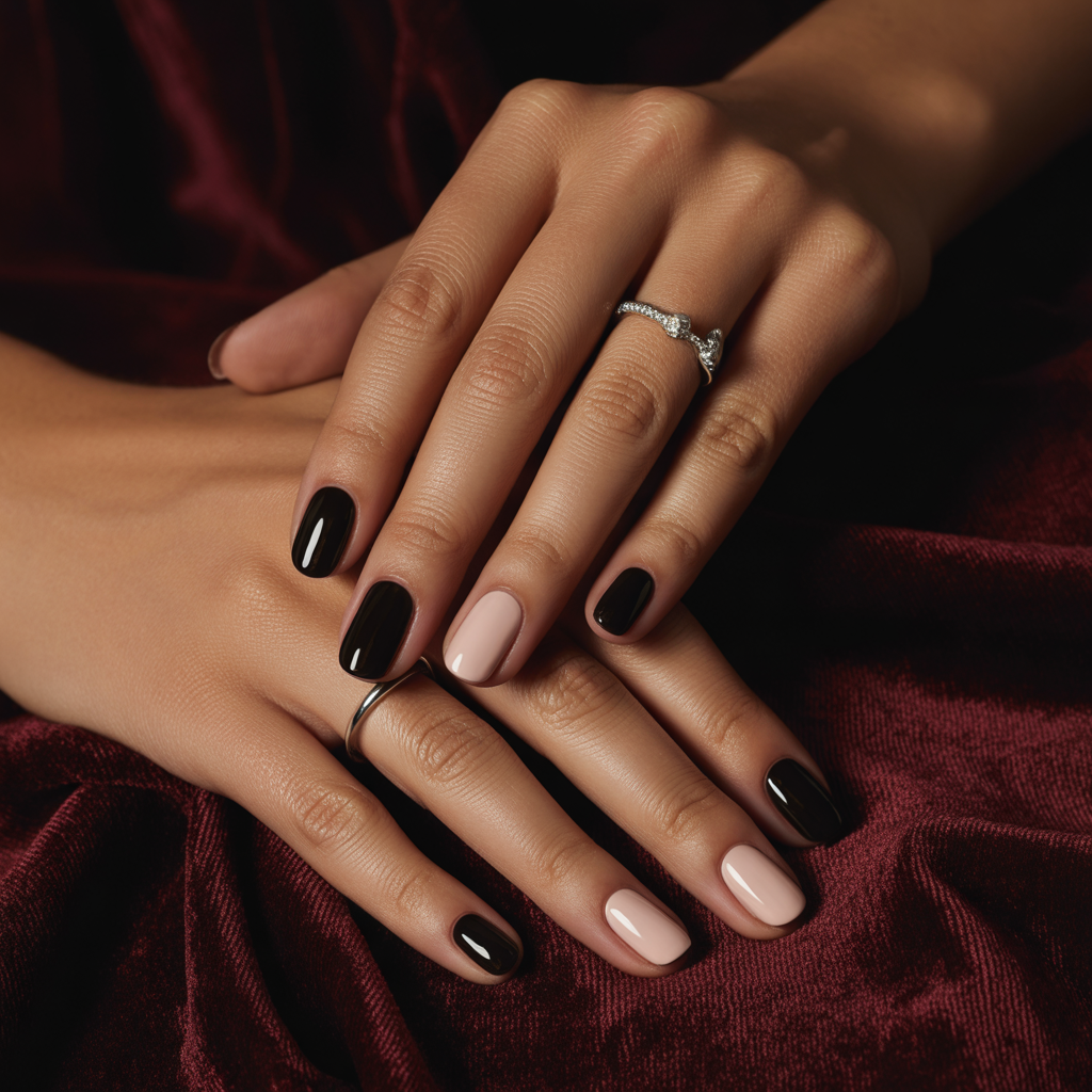 black and nude nails