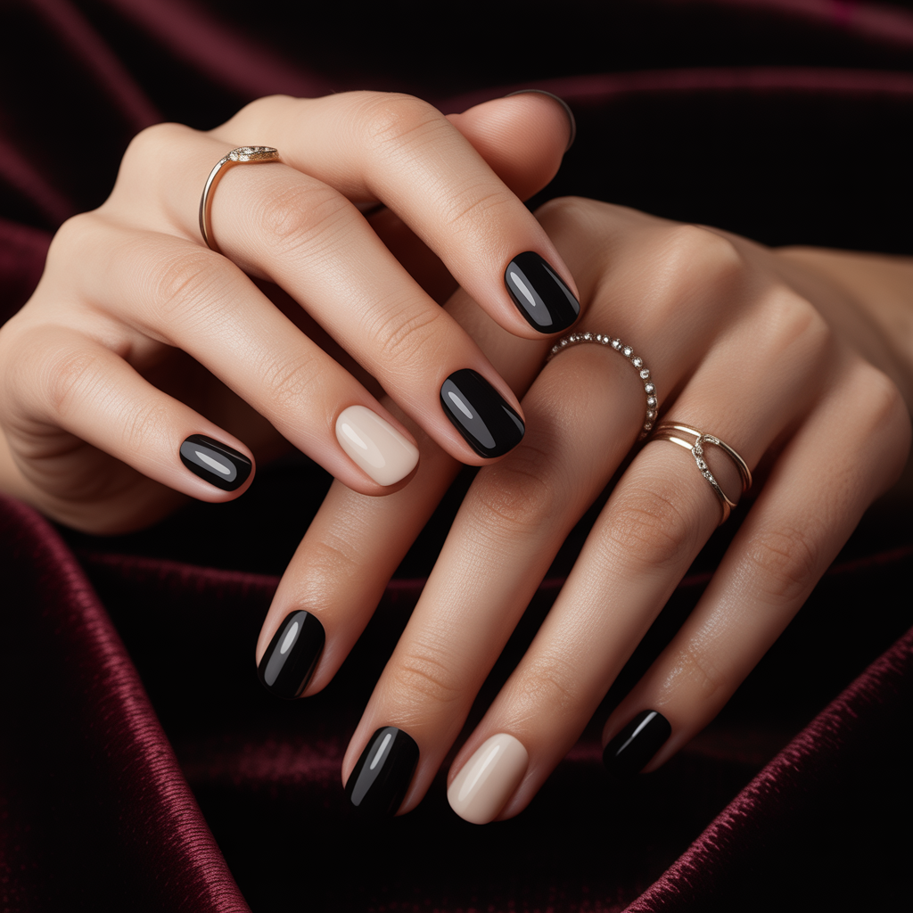 black and nude nails