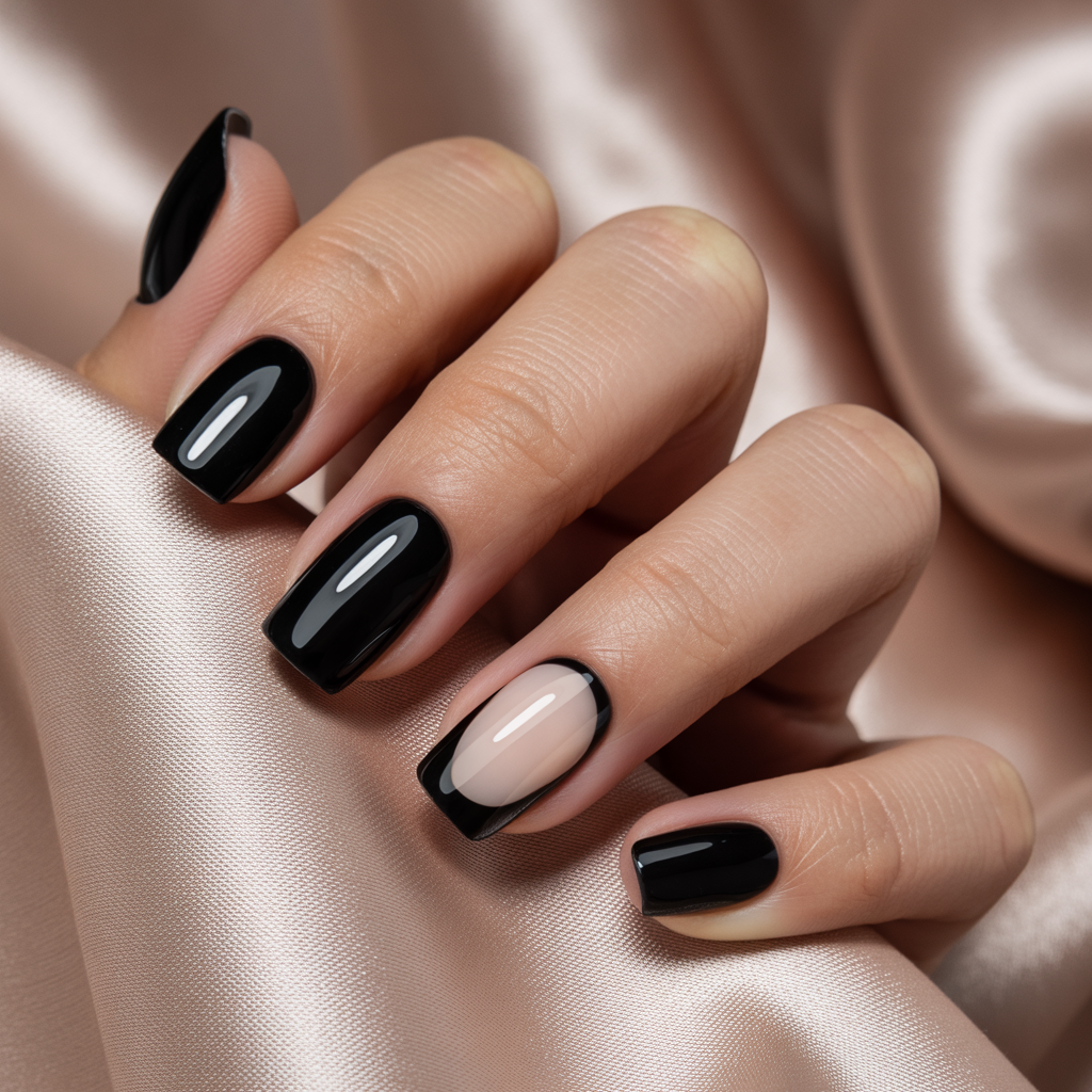 black and nude nails