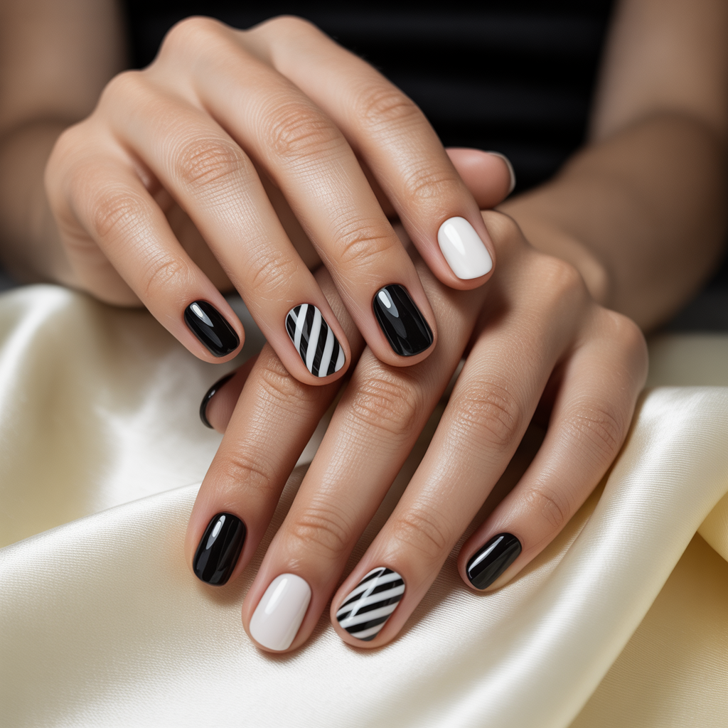 black and white nails