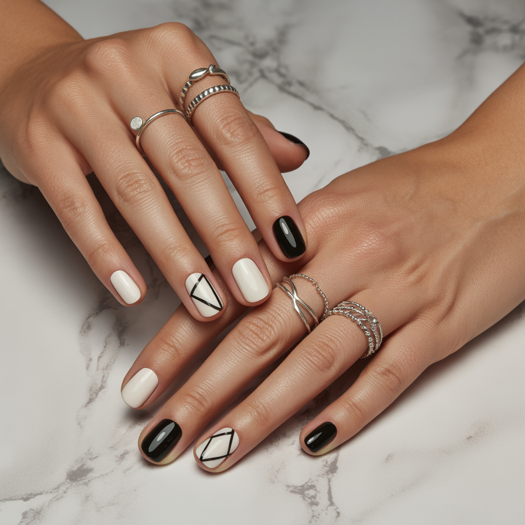 black and white nails