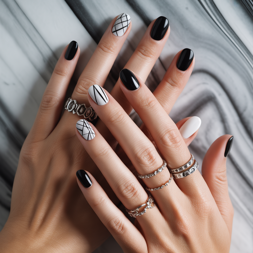 black and white nails