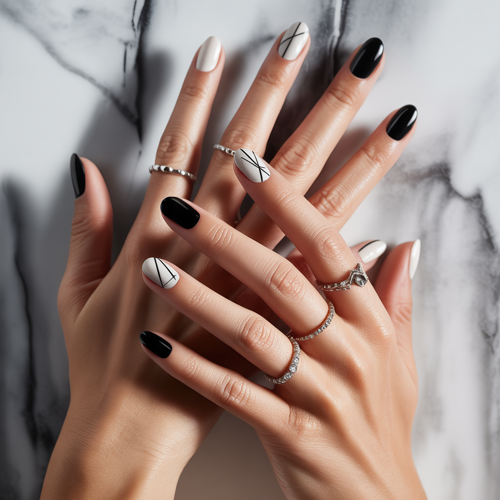black and white nails