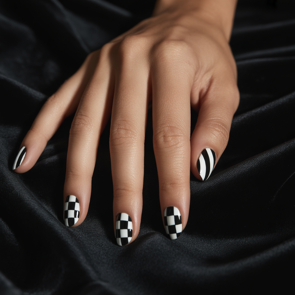 black and white nails