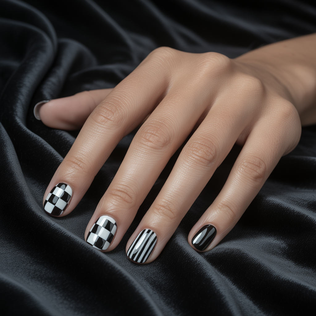 black and white nails