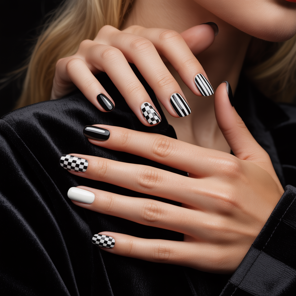 black and white nails