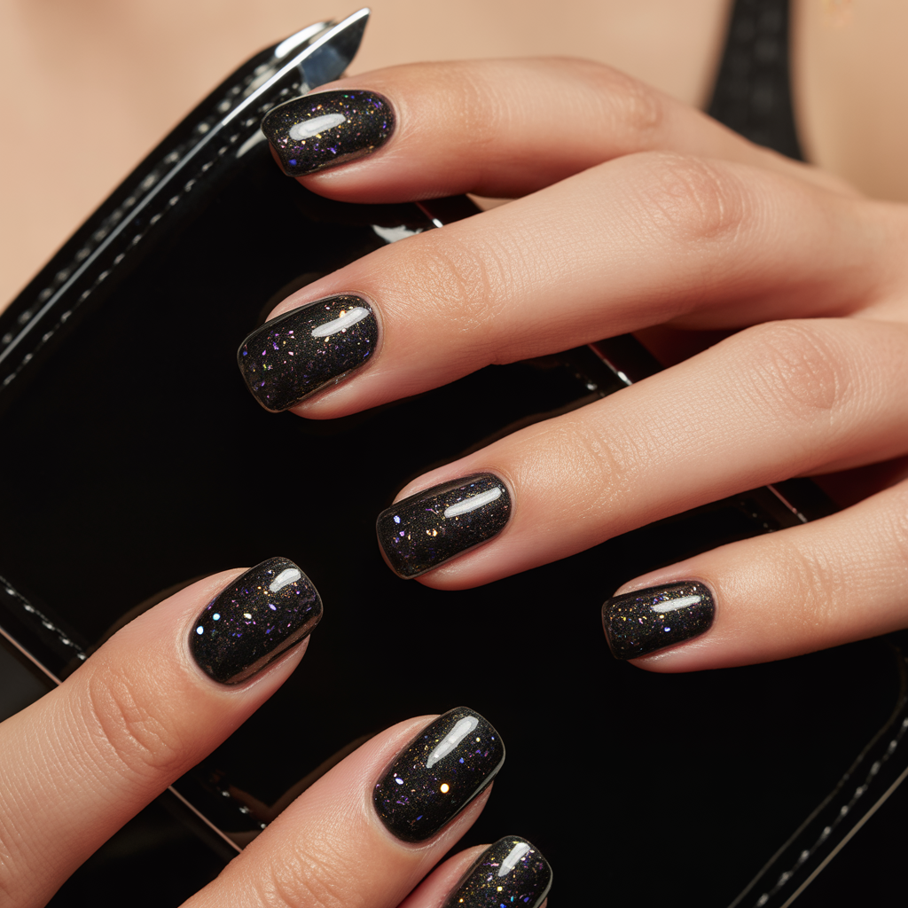 black glitter nails