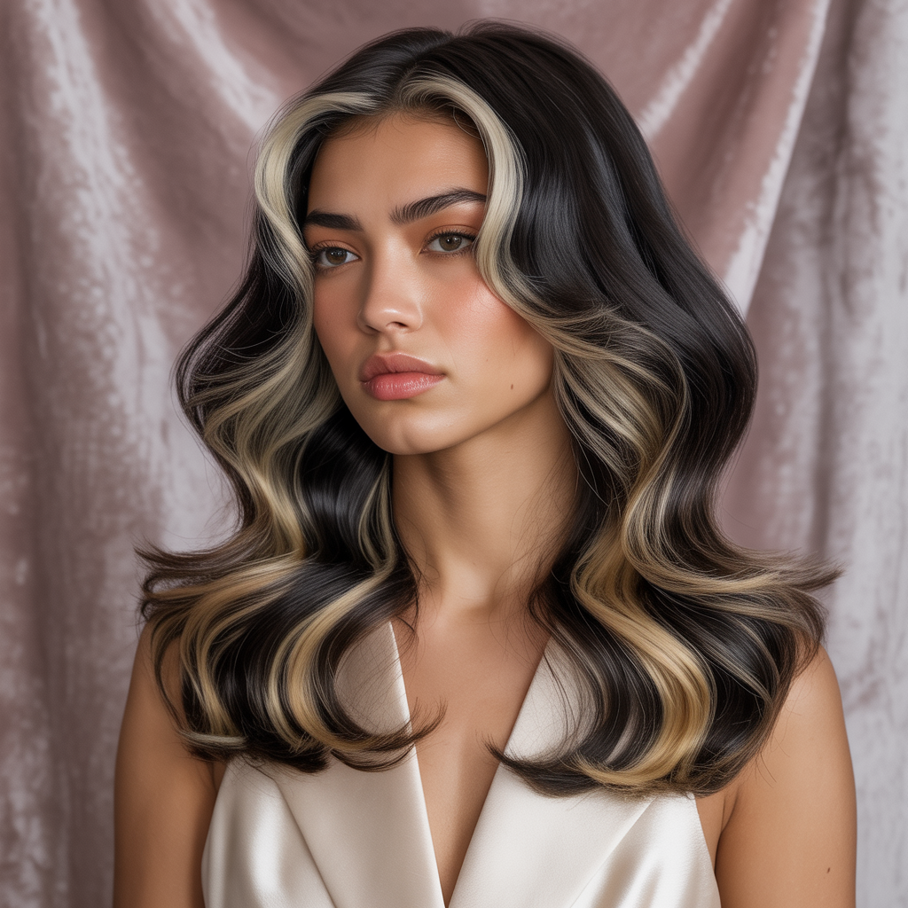 black hair with highlights