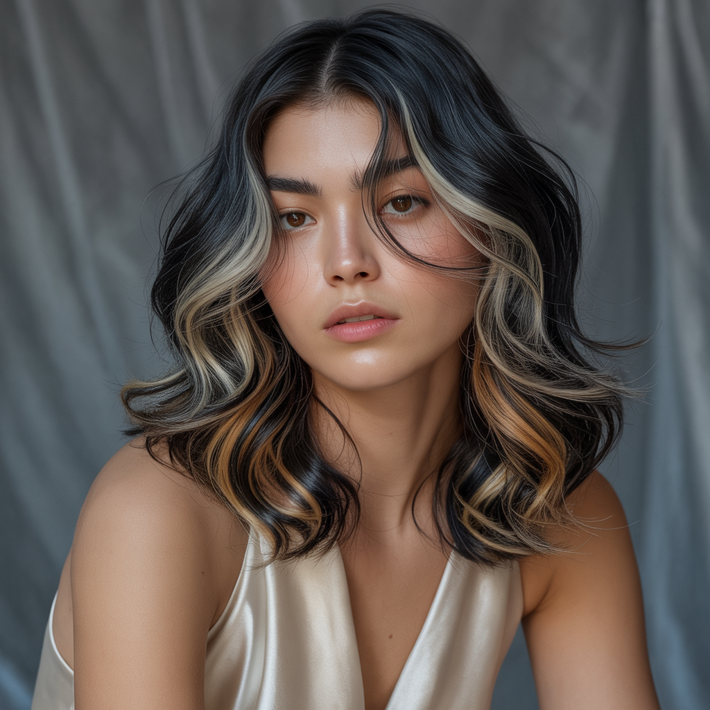 black hair with highlights