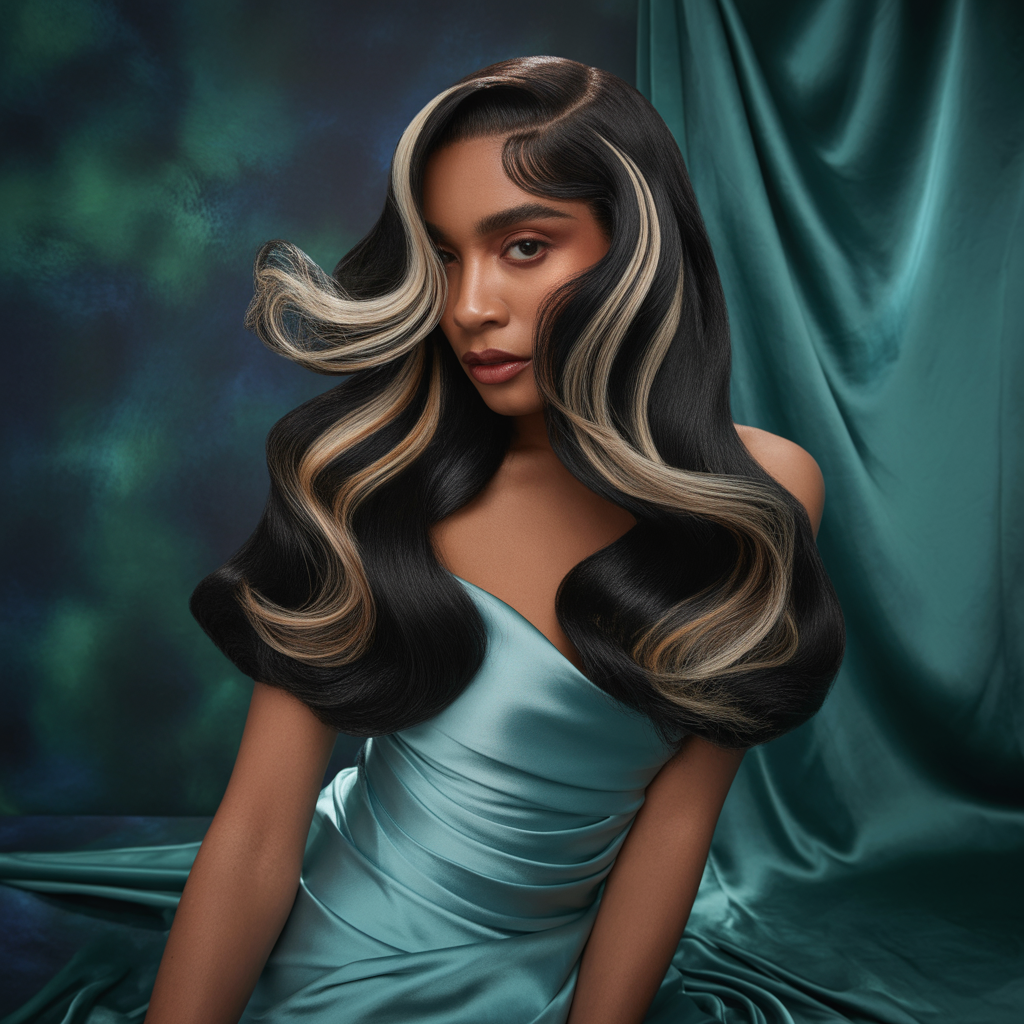 black hair with highlights