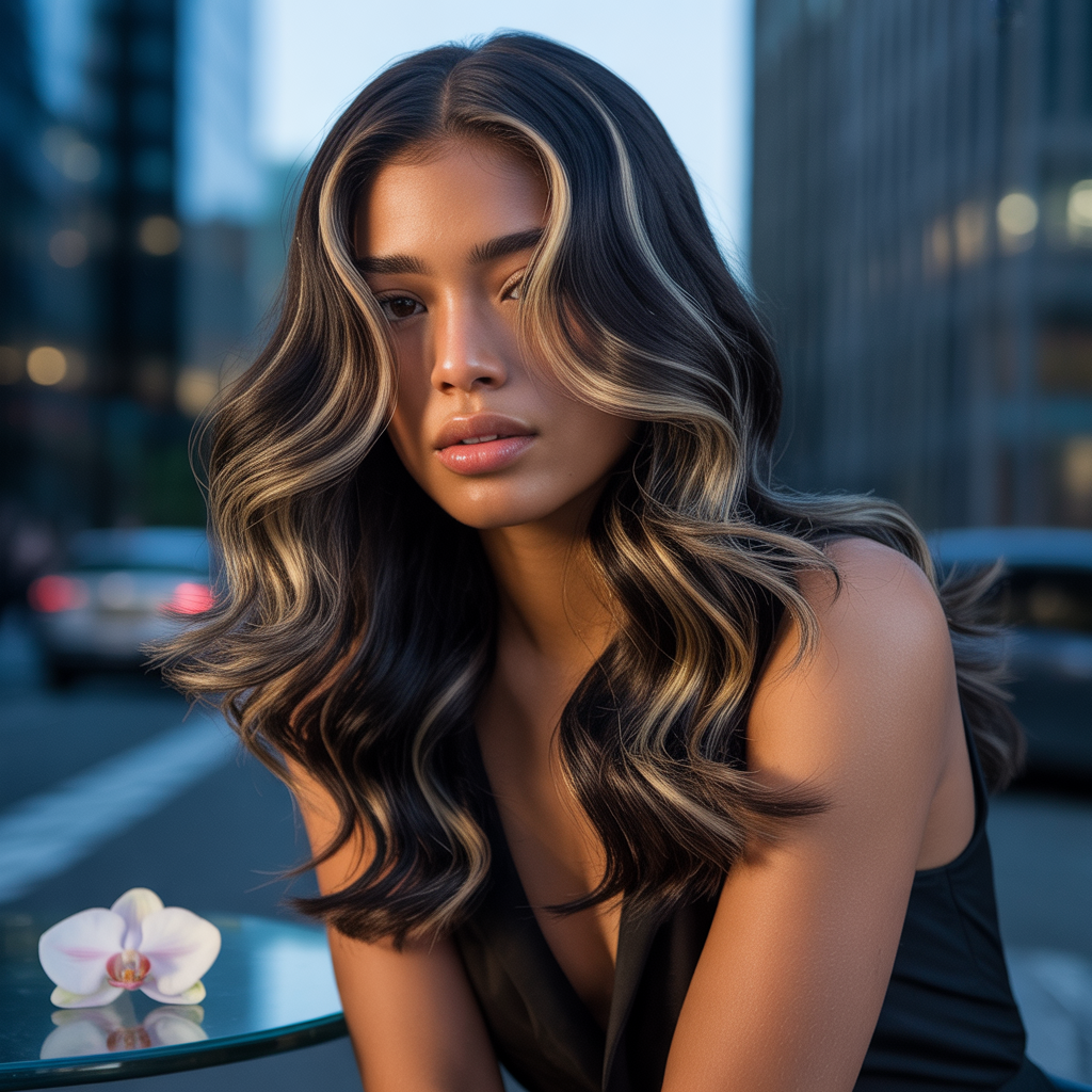 black hair with highlights