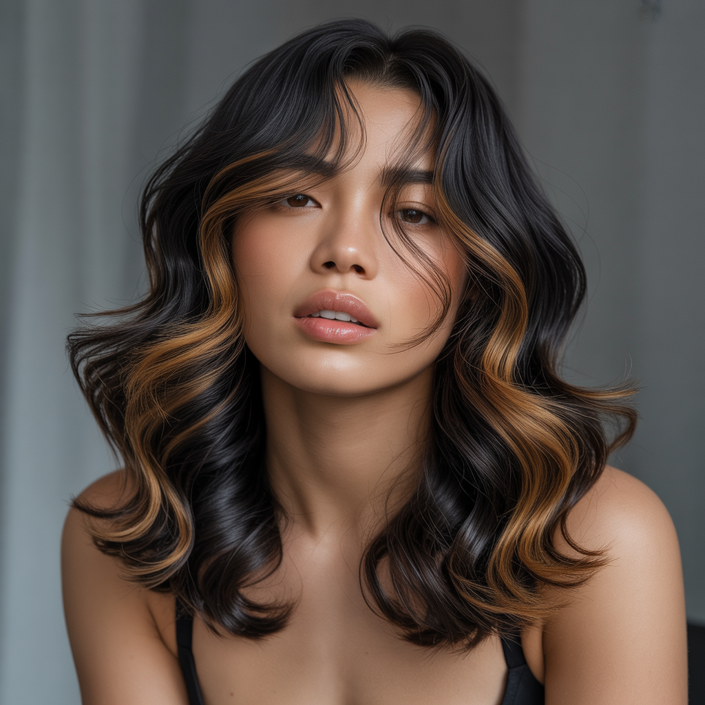 black hair with highlights