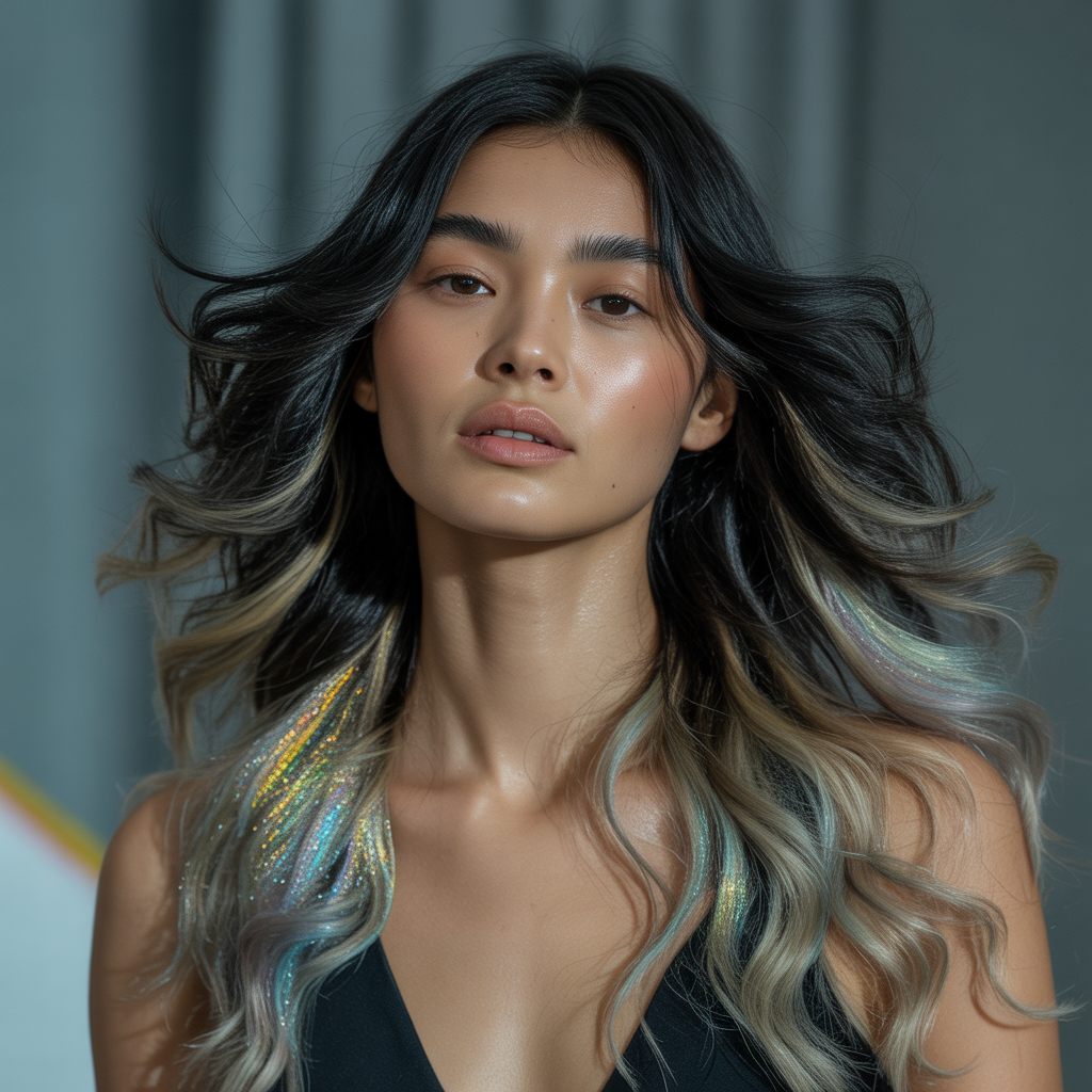 black hair with highlights