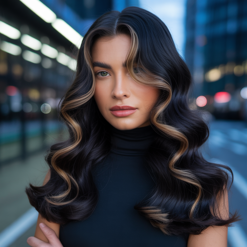 black hair with highlights