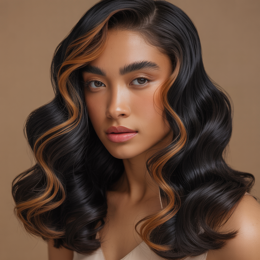 black hair with highlights
