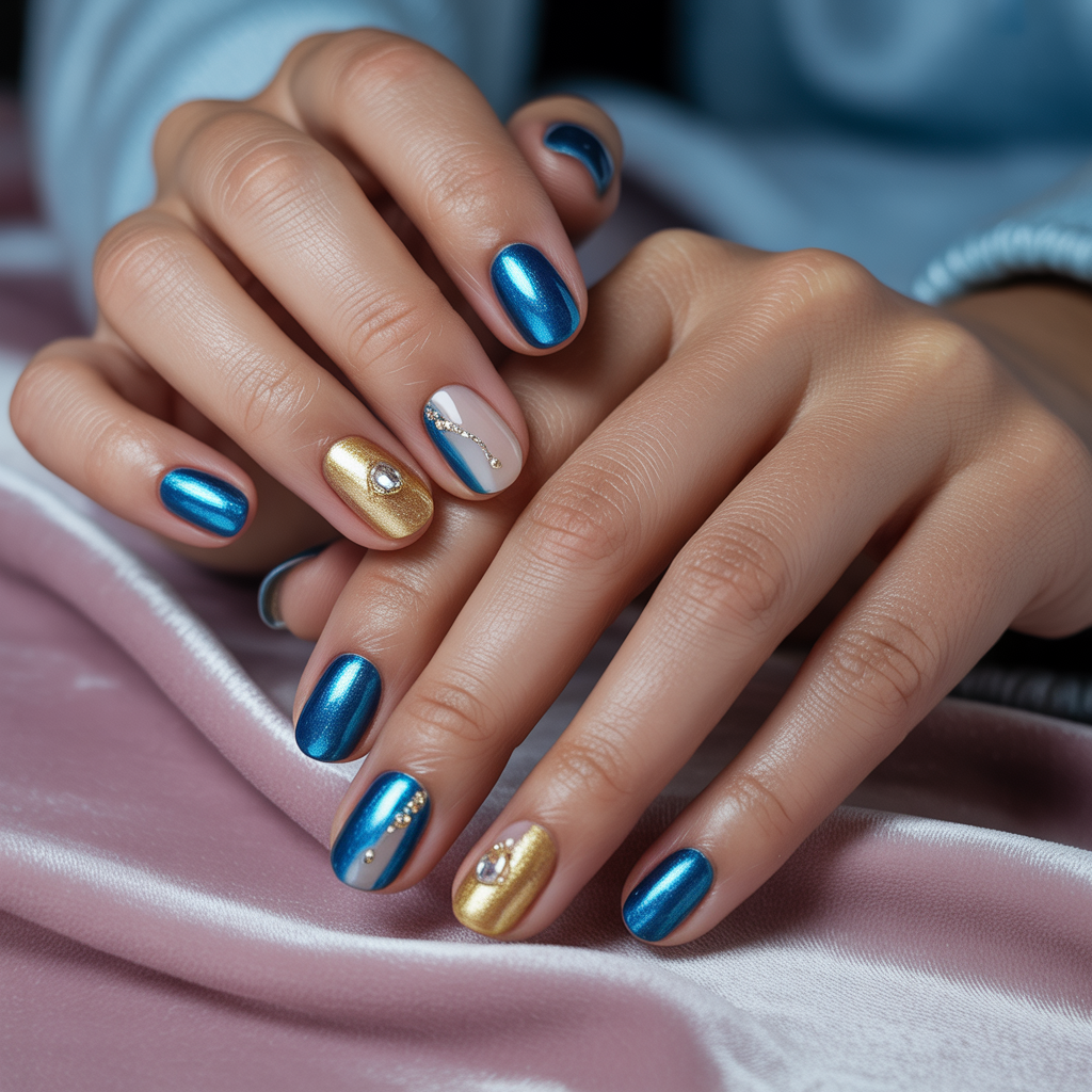 blue and gold nails