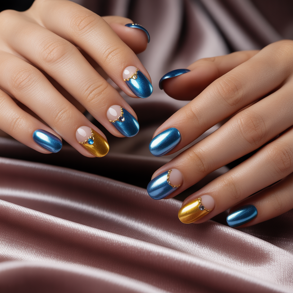 blue and gold nails