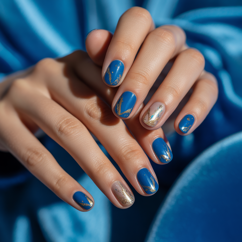 blue and gold nails
