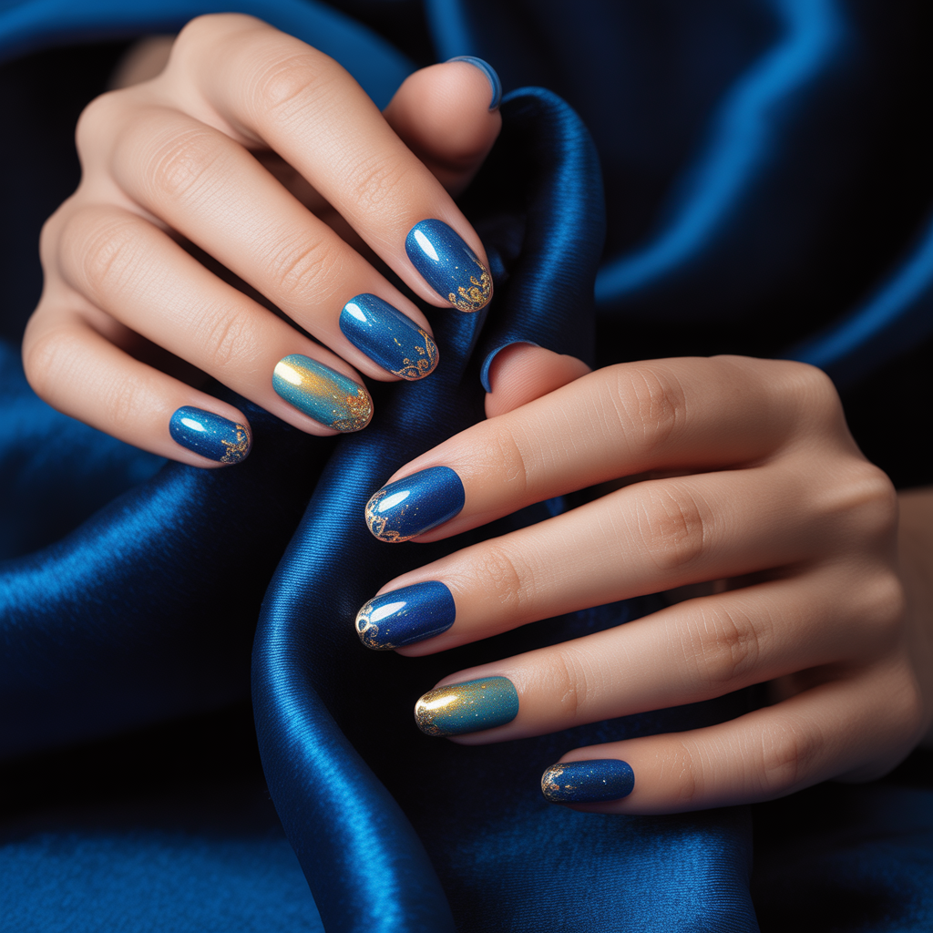 blue and gold nails