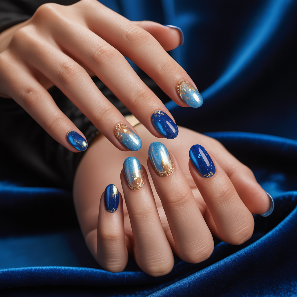 blue and gold nails