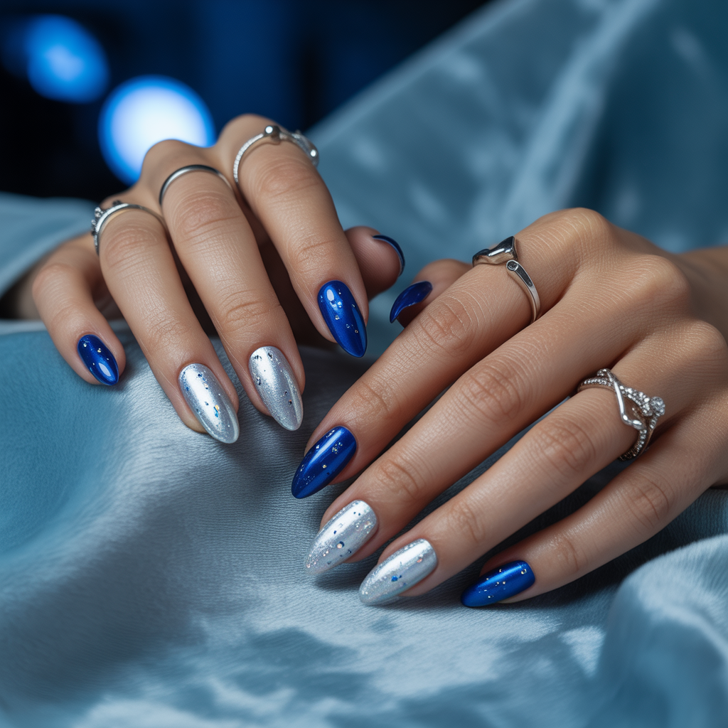 blue and silver nails